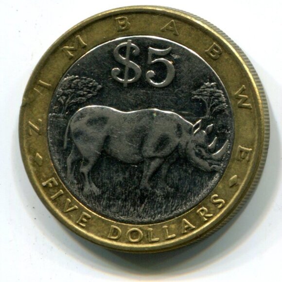 2001 Zimbabwe Bimetallic Rhino $5 Coin (b489-5) - Picture 2 of 2